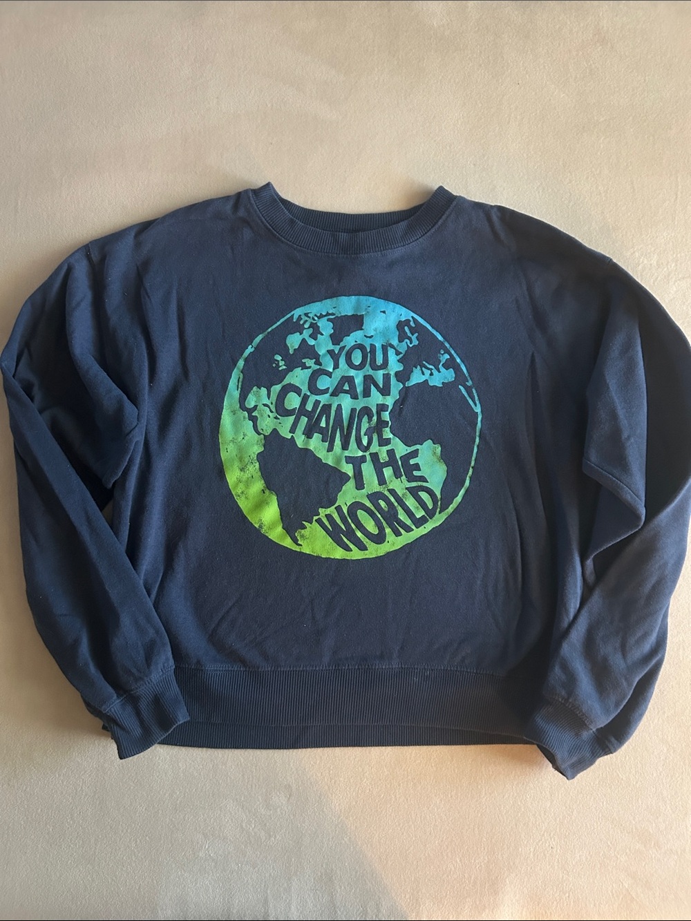Modern Lux Navy Crewneck with Blue-Green Globe Graphic
